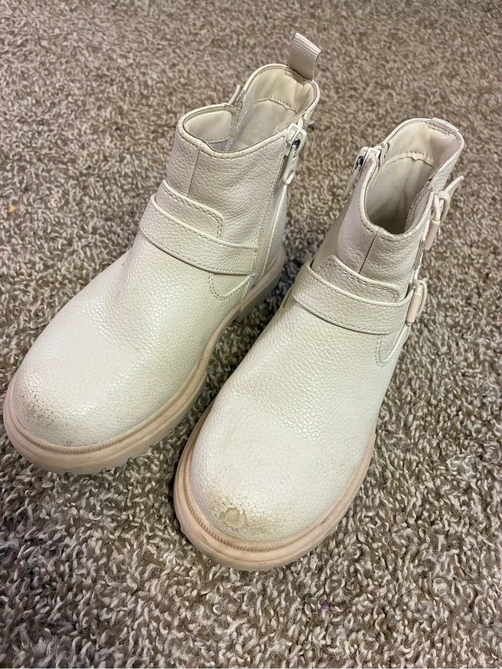 Cat & Jack Cream Kids Ankle Boots with Side Zipper